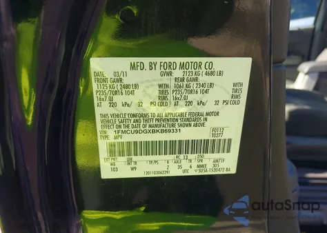 2011 Ford Escape Xlt из США, поврежденный, VIN 1FMCU9DGXBKB69331